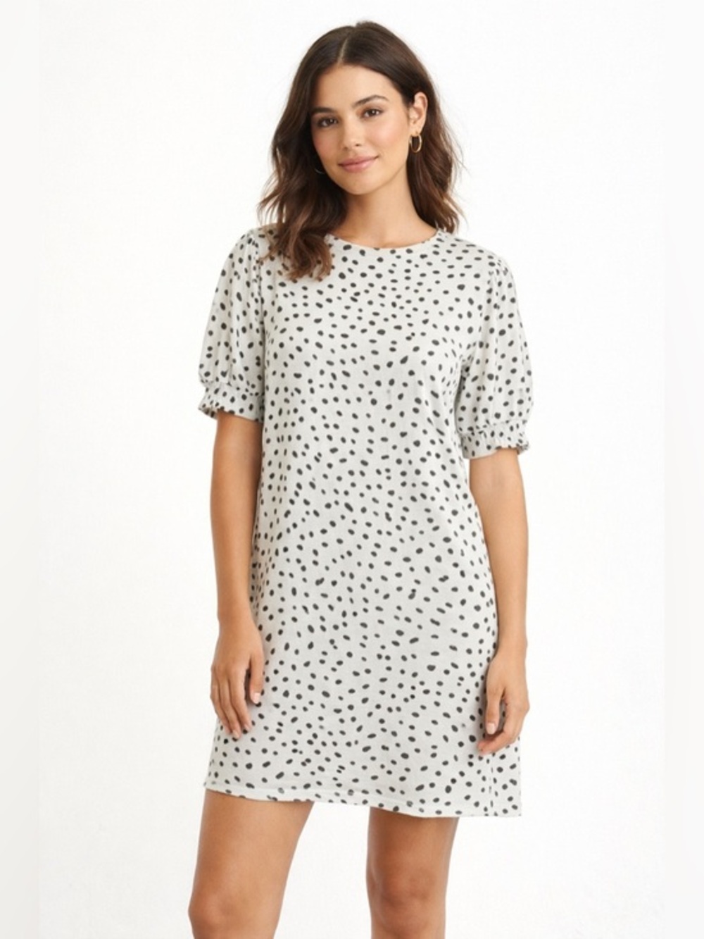 Daily Ritual Dalmatian Print T-Shirt Dress Black White Puff Sleeve Mini small